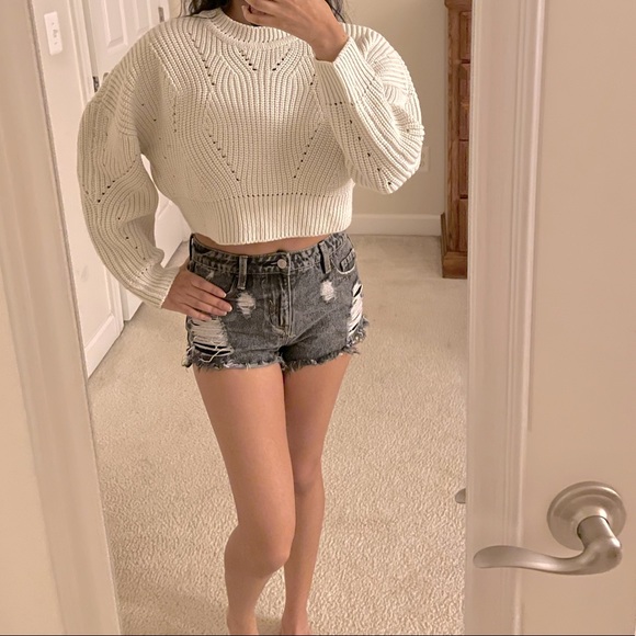 Bloomingdale’s 
Cropped Pointelle Sweater - Picture 1 of 3